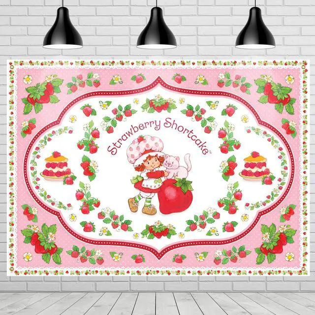 Main image of Officially Licensed Strawberry Shortcake Backdrop - 4.3ft Tall x 6ft Wide Banner - Strawberry Shortcake Decorations - Birthday Party Supplies - Baby Shower Decorations