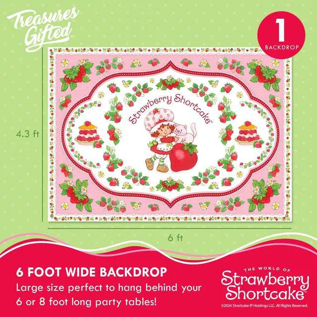 Alt view image 2 of 6 - Officially Licensed Strawberry Shortcake Backdrop - 4.3ft Tall x 6ft Wide Banner - Strawberry Shortcake Decorations - Birthday Party Supplies - Baby Shower Decorations