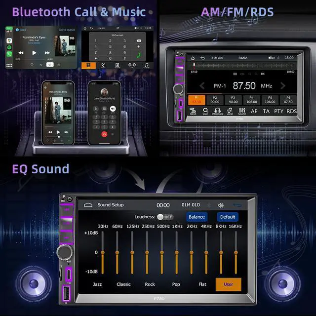 Alt view image 7 of 7 - 7" Wireless Double Din Car Stereo Carplay Radio Screen for Car Audio Receivers, Double Din Radio with Bluetooth Car Play Android Auto Touchscreen, Backup Camera, FM/AM, MirrorLink