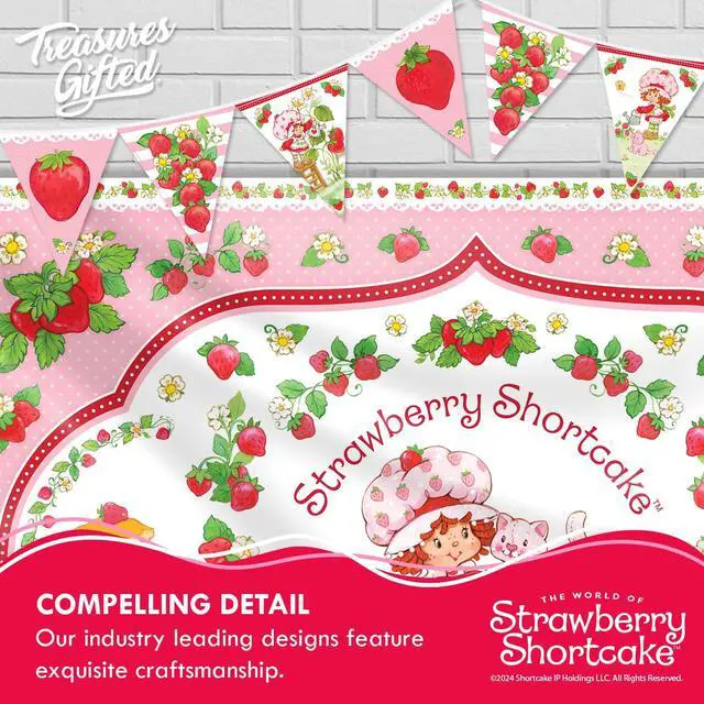 Alt view image 5 of 6 - Officially Licensed Strawberry Shortcake Backdrop - 4.3ft Tall x 6ft Wide Banner - Strawberry Shortcake Decorations - Birthday Party Supplies - Baby Shower Decorations