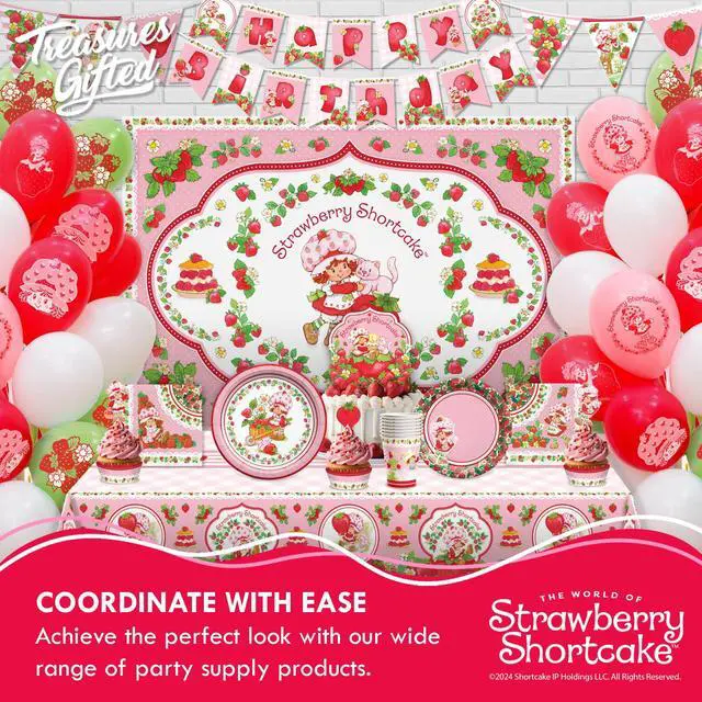 Alt view image 6 of 6 - Officially Licensed Strawberry Shortcake Backdrop - 4.3ft Tall x 6ft Wide Banner - Strawberry Shortcake Decorations - Birthday Party Supplies - Baby Shower Decorations