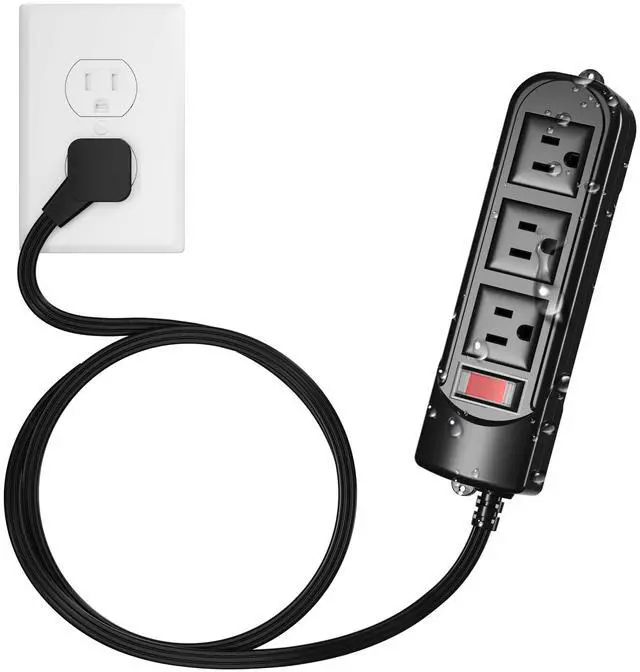 Main image of Outdoor Power Strip 10 Ft, IPX4 Waterproof Surge Protector 3 Widely Spaced AC Outlets Extension Cord, 45° Flat Plug, Wall Mountable, 18 Gauge 125V for Garden Patio Camping Christmas Lights-ETL