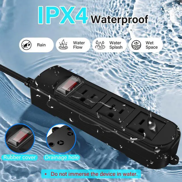 Alt view image 2 of 7 - Outdoor Power Strip 10 Ft, IPX4 Waterproof Surge Protector 3 Widely Spaced AC Outlets Extension Cord, 45° Flat Plug, Wall Mountable, 18 Gauge 125V for Garden Patio Camping Christmas Lights-ETL