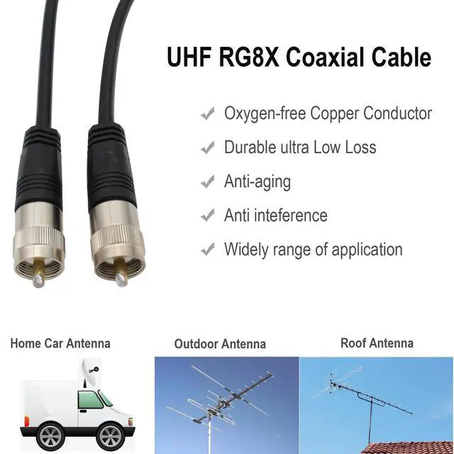 Alt view image 6 of 6 - RG8X Coaxial Cable 50ft (15m), CB Coax Cable, UHF PL259 Male to Male Coaxial Cable Connector for HAM Radio, Antenna Analyzer