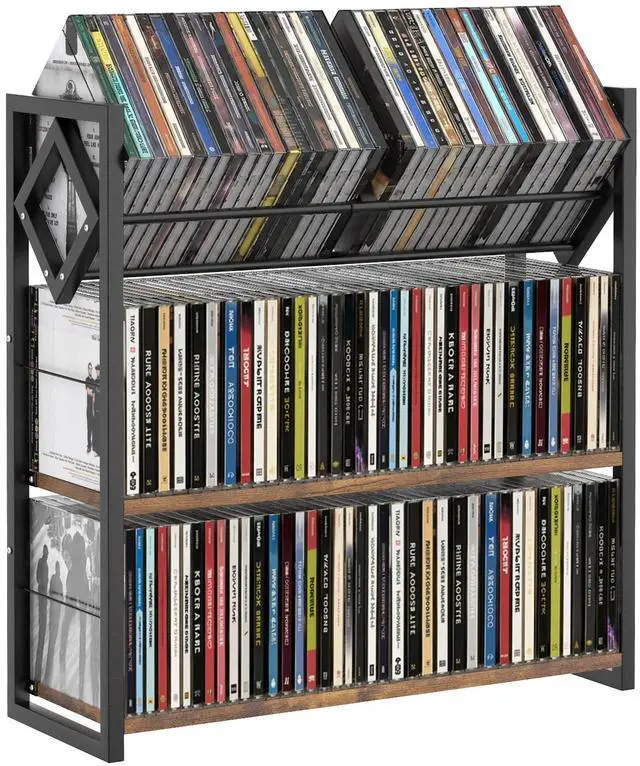 Main image of 3-Tier CD Holder for 120 CDs, Wooden and Metal CD Storage Rack For DVDs | Top Display Shelf Keeps Favorite CDs, DVDs, Or Music Decor Easy for Living Room, Music Room and Daily Media Collections