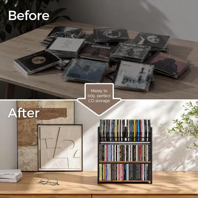 Alt view image 3 of 7 - 3-Tier CD Holder for 120 CDs, Wooden and Metal CD Storage Rack For DVDs | Top Display Shelf Keeps Favorite CDs, DVDs, Or Music Decor Easy for Living Room, Music Room and Daily Media Collections