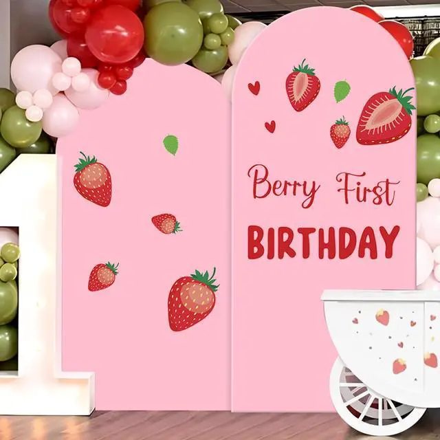 Main image of Set of 2 Arch Backdrop Cover 7.2FT, 6FT Pink and Berry First Birthday Decal Sign - Adjustable Round Top Chiara Backdrop Stand Covers for Wedding Birthday Party Baby Shower Banquet Decoration