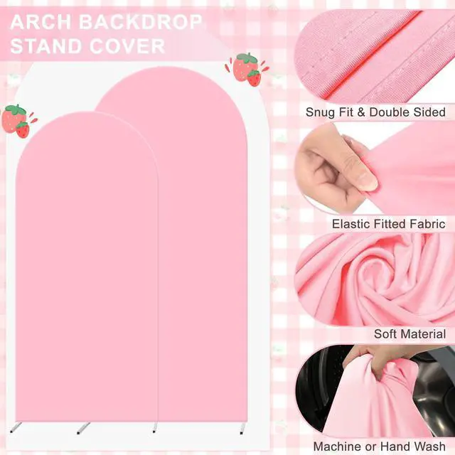 Alt view image 4 of 6 - Set of 2 Arch Backdrop Cover 7.2FT, 6FT Pink and Berry First Birthday Decal Sign - Adjustable Round Top Chiara Backdrop Stand Covers for Wedding Birthday Party Baby Shower Banquet Decoration