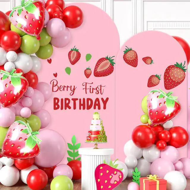 Alt view image 6 of 6 - Set of 2 Arch Backdrop Cover 7.2FT, 6FT Pink and Berry First Birthday Decal Sign - Adjustable Round Top Chiara Backdrop Stand Covers for Wedding Birthday Party Baby Shower Banquet Decoration