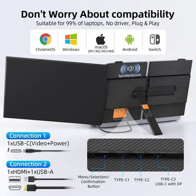 Alt view image 6 of 7 - 14" Dual Laptop Screen Extender with 1.3lbs - Ultra Thin Portable Monitor for Laptop Plug & Play, FHD 1080P Laptops Extended Monitor for 13"-17" Laptops, USB-C/HDMI Travel Display for Mac/Win