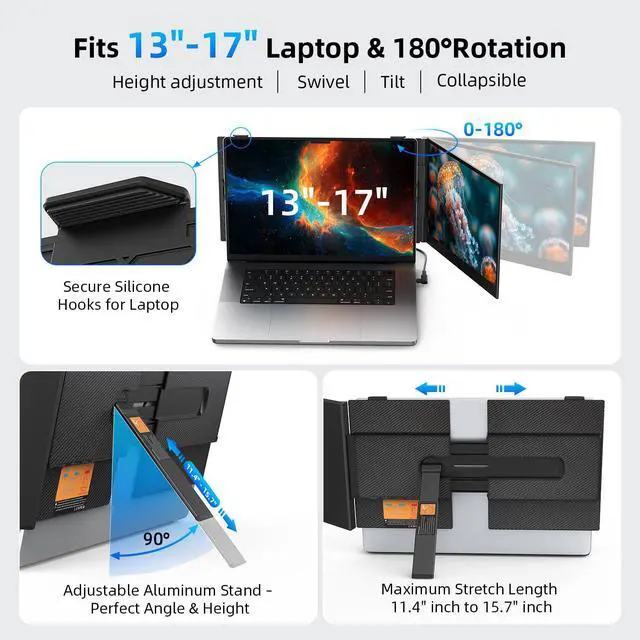 Alt view image 5 of 7 - 14" Dual Laptop Screen Extender with 1.3lbs - Ultra Thin Portable Monitor for Laptop Plug & Play, FHD 1080P Laptops Extended Monitor for 13"-17" Laptops, USB-C/HDMI Travel Display for Mac/Win
