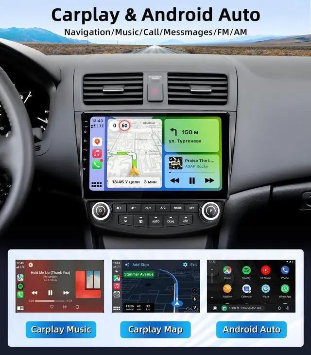 Alt view image 2 of 7 - Car Radio Stereo for Honda Accord 7th 2003 2004 2005 2006 2007 | 4Core 2GB 64GB,5G WiFi,10'' IPS HD Touch Screen,Wireless CarPlay Android Auto,1080P Backup Camera,AM FM,SWC,Bluetooth