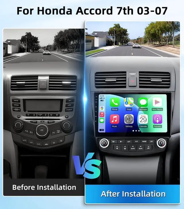 Alt view image 3 of 7 - Car Radio Stereo for Honda Accord 7th 2003 2004 2005 2006 2007 | 4Core 2GB 64GB,5G WiFi,10'' IPS HD Touch Screen,Wireless CarPlay Android Auto,1080P Backup Camera,AM FM,SWC,Bluetooth