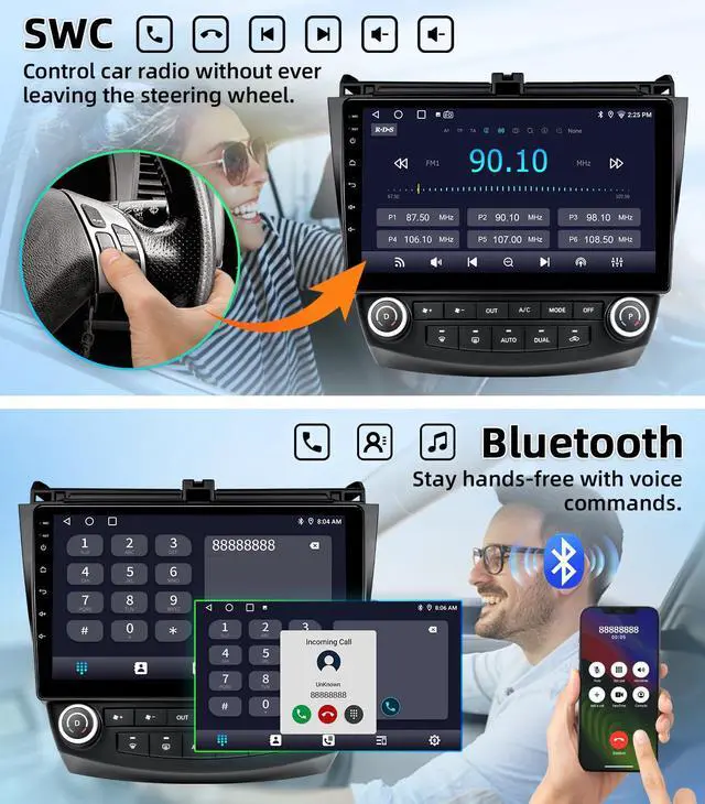 Alt view image 5 of 7 - Car Radio Stereo for Honda Accord 7th 2003 2004 2005 2006 2007 | 4Core 2GB 64GB,5G WiFi,10'' IPS HD Touch Screen,Wireless CarPlay Android Auto,1080P Backup Camera,AM FM,SWC,Bluetooth