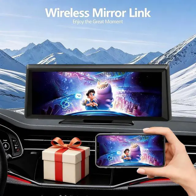Alt view image 7 of 7 - 8.1" Portable Wireless Carplay Screen for Car, 2K Dash Cam & 1080P Backup Camera, Touchscreen Car Stereo with Apple Car Play/Android Auto, GPS, Bluetooth, Mirror Link, Voice Control for All Vehicles