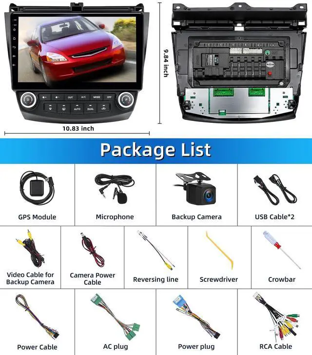 Alt view image 7 of 7 - Car Radio Stereo for Honda Accord 7th 2003 2004 2005 2006 2007 | 4Core 2GB 64GB,5G WiFi,10'' IPS HD Touch Screen,Wireless CarPlay Android Auto,1080P Backup Camera,AM FM,SWC,Bluetooth