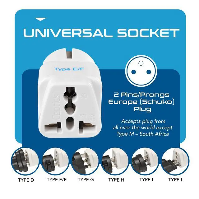Alt view image 3 of 7 - Schuko, Germany France Travel Power Adapter, Grounded European Plug - Type E/F Outlet, Adaptor for USA to Europe EU Socket - 3 Pack - Use In Norway, Korea, Spain, Greece, Russia, Iceland