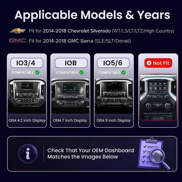 Alt view image 2 of 7 - 8Core 32 ROM Android 15 Car Stereo Radio for Chevy Silverado & GMC Sierra 2014-2018: 10.2" HD QLED Touchscreen Wireless CarPlay & Android Auto, 5G WiFi, GPS Navigation, Bluetooth FM/SWC, Backup Camera
