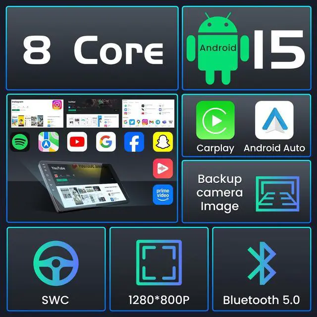 Alt view image 3 of 7 - 8Core 32 ROM Android 15 Car Stereo Radio for Chevy Silverado & GMC Sierra 2014-2018: 10.2" HD QLED Touchscreen Wireless CarPlay & Android Auto, 5G WiFi, GPS Navigation, Bluetooth FM/SWC, Backup Camera