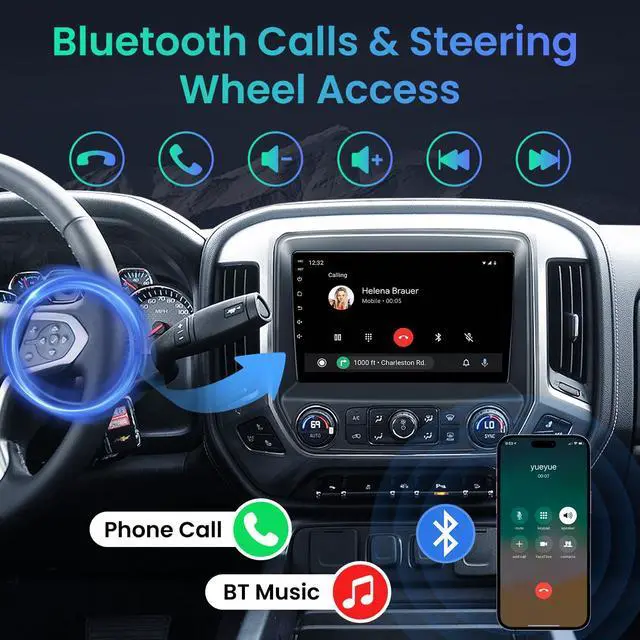 Alt view image 7 of 7 - 8Core 32 ROM Android 15 Car Stereo Radio for Chevy Silverado & GMC Sierra 2014-2018: 10.2" HD QLED Touchscreen Wireless CarPlay & Android Auto, 5G WiFi, GPS Navigation, Bluetooth FM/SWC, Backup Camera