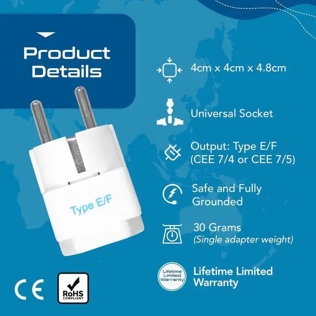 Alt view image 4 of 7 - Schuko, Germany France Travel Power Adapter, Grounded European Plug - Type E/F Outlet, Adaptor for USA to Europe EU Socket - 3 Pack - Use In Norway, Korea, Spain, Greece, Russia, Iceland