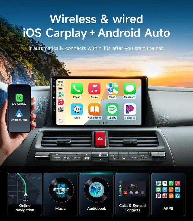 Alt view image 3 of 7 - Car Radio Stereo for Honda Accord 2008-2013, Wireless CarPlay Android Auto | 10.2-inch IPS HD touchscreen, Linux operating system, Bluetooth FM AM SWC, plug-and-play, 1080P backup camera