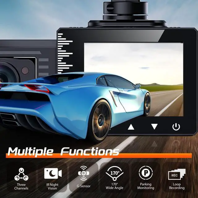 Alt view image 2 of 7 - T1-pro Dash Cam Front and Rear Inside 3 Channel 1080P, Adjustable Lens Dash Camera for Cars with 8 IR Lamps Night Vision, Three Ways Triple Car Camera, Loop Recording, G-Sensor, Parking Monitor