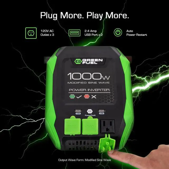 Alt view image 6 of 7 - 1000W Power Inverter 2000W Peak, DC 12V to 3X 120V AC | 3X AC, 2X 2.4Amp USB, Mounting Brackets and Clamps Included, RV, Car, Truck, Camping, Outdoor, Emergency, Portable