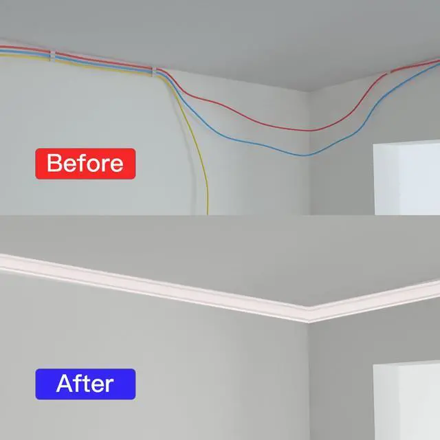 Alt view image 7 of 7 - Corner Cable Hider, White, 125.6in Cord Cover for Wall,8X15.7in | Cable Concealer, Paintable Corner Cable Management Kit, Wire Hider,Cable Raceway for Floor Baseboard and Ceiling