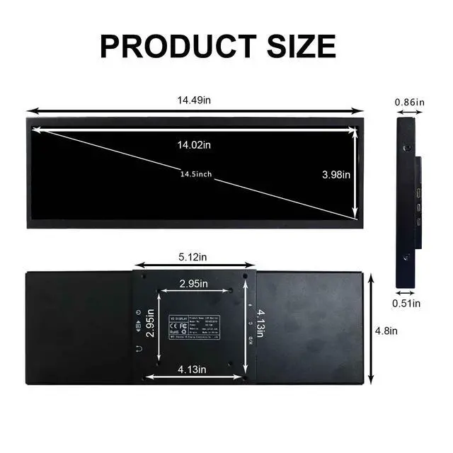 Alt view image 5 of 6 - 14.5'' 2560x720 2K IPS Monitor PC Case Screen Stretched Bar LCD | for Computer PC Case GPU CPU Secondary Display,Supports Type C Video Input