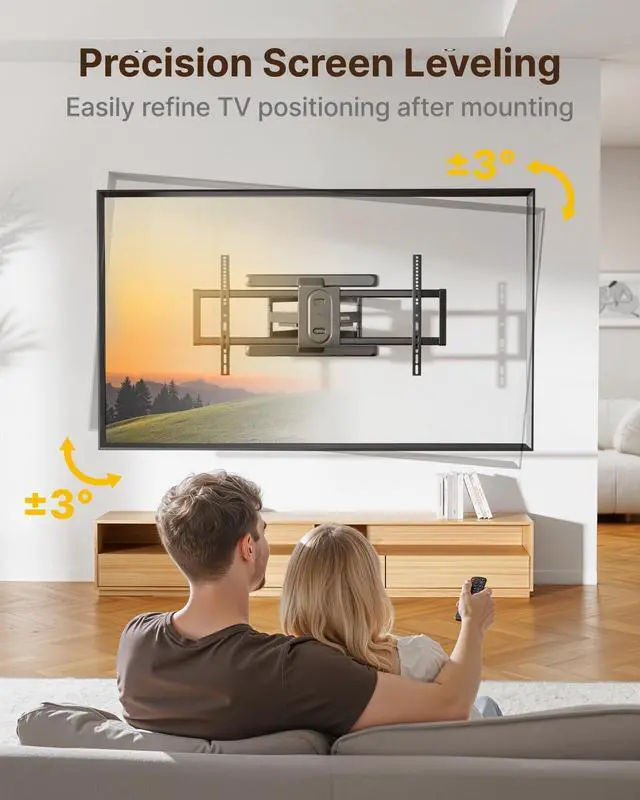 Alt view image 6 of 7 - Full Motion Dual Arm TV Wall Mount for 43-90 Inch TVs | TV mount bracket holds 150 lbs, Max VESA 800x400mm, fits 16/18 in wood studs, extends 22 in, tool-free tilt/swivel/level