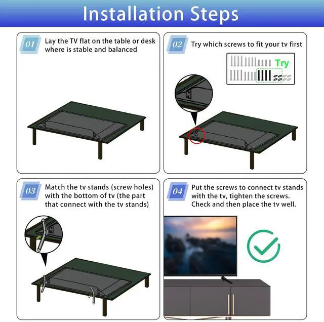 Alt view image 7 of 7 - TV Stand for Element Roku TV Legs, for Element 300/400 / 450 Series, TV Stand Legs for Element 24 32 43 50 55 58 65 in, Please Measure Distance Between Bottom Two Holes