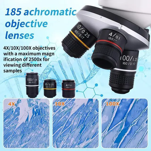 Alt view image 3 of 7 - Microscope for Kids & Adults, 40X-2500X High-Power Compound Microscope for Students, School Lab & Home Schooling,Features Prepared Slides & Phone Holder