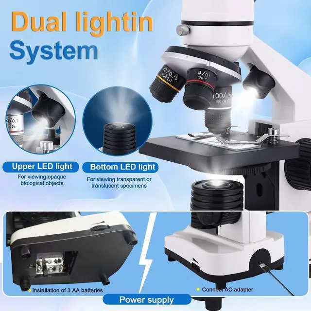 Alt view image 5 of 7 - Microscope for Kids & Adults, 40X-2500X High-Power Compound Microscope for Students, School Lab & Home Schooling,Features Prepared Slides & Phone Holder