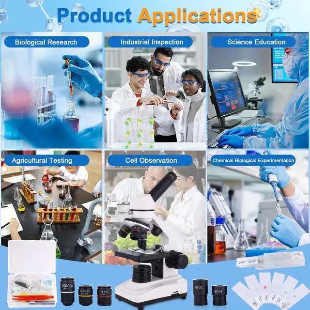 Alt view image 7 of 7 - Microscope for Kids & Adults, 40X-2500X High-Power Compound Microscope for Students, School Lab & Home Schooling,Features Prepared Slides & Phone Holder