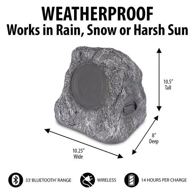 Alt view image 3 of 7 - Victrola The Solar Rock Speakers Pair, 14 Hours PlayTime, IPX4 Rechargeable Solar Outdoor Bluetooth Speakers for Garden, Patio, Built for All Seasons, Wireless Music Streaming, Charcoal