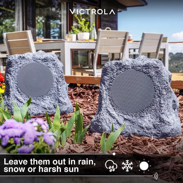 Alt view image 5 of 7 - Victrola The Solar Rock Speakers Pair, 14 Hours PlayTime, IPX4 Rechargeable Solar Outdoor Bluetooth Speakers for Garden, Patio, Built for All Seasons, Wireless Music Streaming, Charcoal