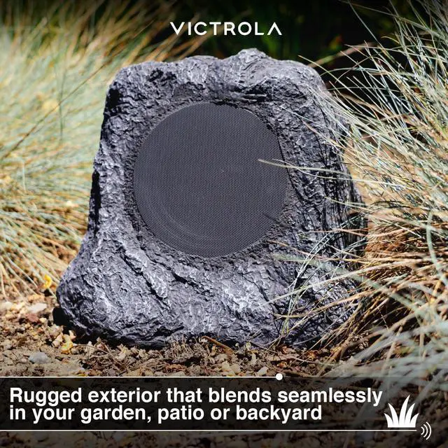 Alt view image 6 of 7 - Victrola The Solar Rock Speakers Pair, 14 Hours PlayTime, IPX4 Rechargeable Solar Outdoor Bluetooth Speakers for Garden, Patio, Built for All Seasons, Wireless Music Streaming, Charcoal