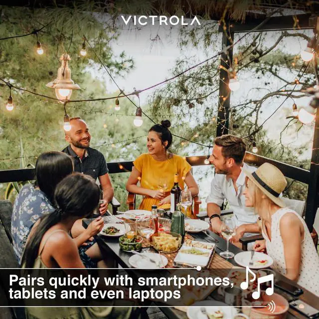 Alt view image 7 of 7 - Victrola The Solar Rock Speakers Pair, 14 Hours PlayTime, IPX4 Rechargeable Solar Outdoor Bluetooth Speakers for Garden, Patio, Built for All Seasons, Wireless Music Streaming, Charcoal