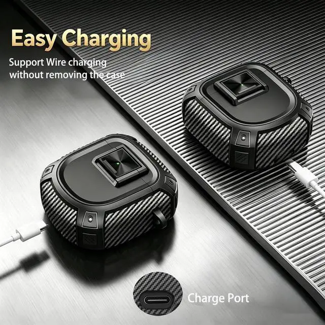 Alt view image 4 of 7 - for New Bose QuietComfort Ultra Earbuds (2nd Gen 2025)/Ultra 2023/II 2022 Case Cover with Lock Clip&Cleaner kit, Rugged Shockproof Protective Bose QC Ultra 2 Hard Skin with Carabiner - Black