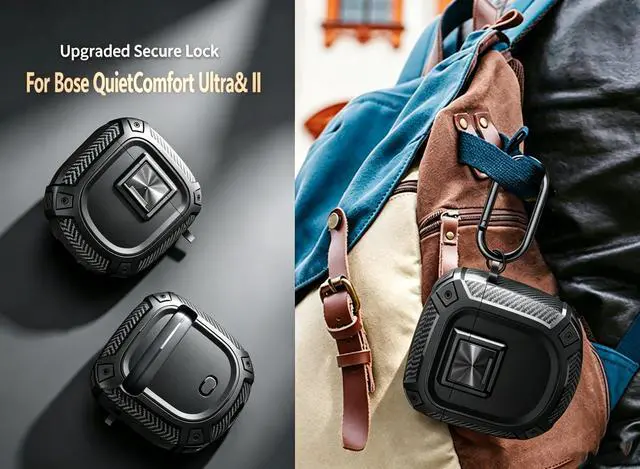 Alt view image 6 of 7 - for New Bose QuietComfort Ultra Earbuds (2nd Gen 2025)/Ultra 2023/II 2022 Case Cover with Lock Clip&Cleaner kit, Rugged Shockproof Protective Bose QC Ultra 2 Hard Skin with Carabiner - Black