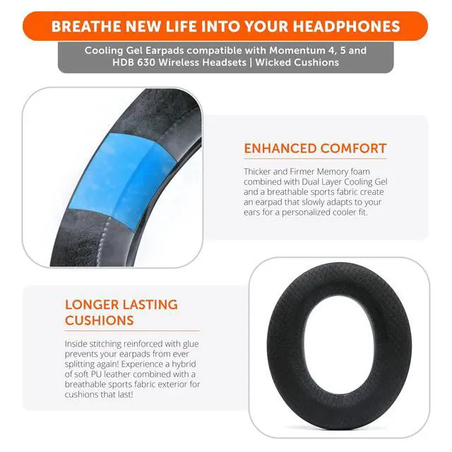 Alt view image 4 of 7 - Freeze Momentum 4 & 5 - Cooling Gel Earpads for Sennheiser Momentum 4 & 5 Wireless Headphones by Wicked Cushions - Boost Comfort, Thickness, & Sound Isolation for Epic Listening | Black