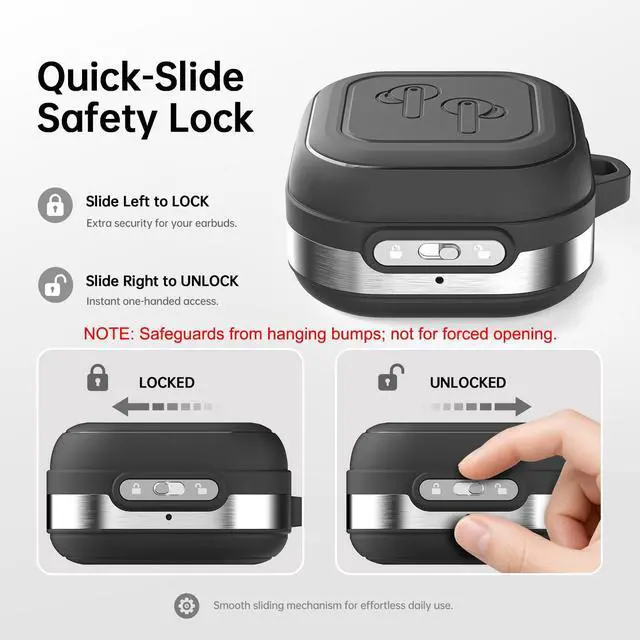 Alt view image 2 of 7 - for Galaxy Buds 4 Pro Case & Galaxy Buds 4 Case (2026), Black | Secure Lock Case with Keychain, Full-Body Shockproof Armor Protective Cover