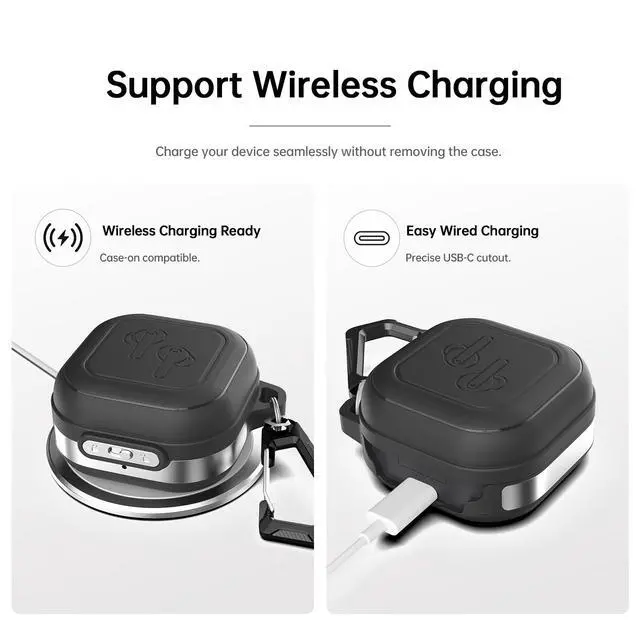 Alt view image 5 of 7 - for Galaxy Buds 4 Pro Case & Galaxy Buds 4 Case (2026), Black | Secure Lock Case with Keychain, Full-Body Shockproof Armor Protective Cover