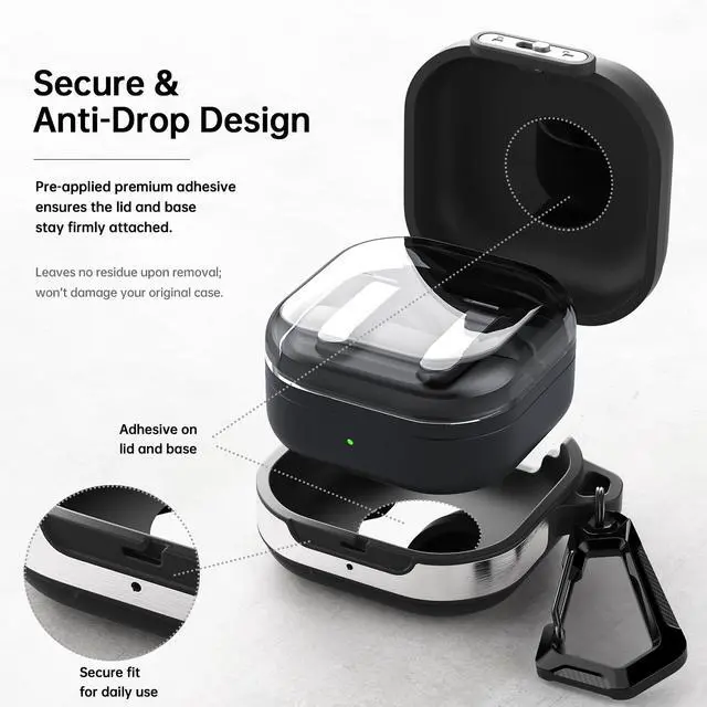 Alt view image 6 of 7 - for Galaxy Buds 4 Pro Case & Galaxy Buds 4 Case (2026), Black | Secure Lock Case with Keychain, Full-Body Shockproof Armor Protective Cover