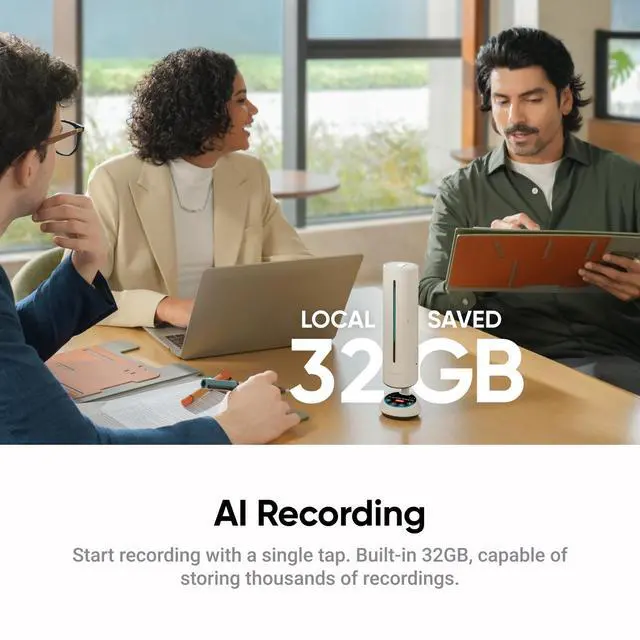 Alt view image 4 of 7 - Wave AI Conference Speakerphone with Bluetooth, Noise-Canceling Mics, Beamforming, Zoom Certified, AI Transcription & Summary, 32GB Storage for Meetings, Podcasts, Home office and Livestreams