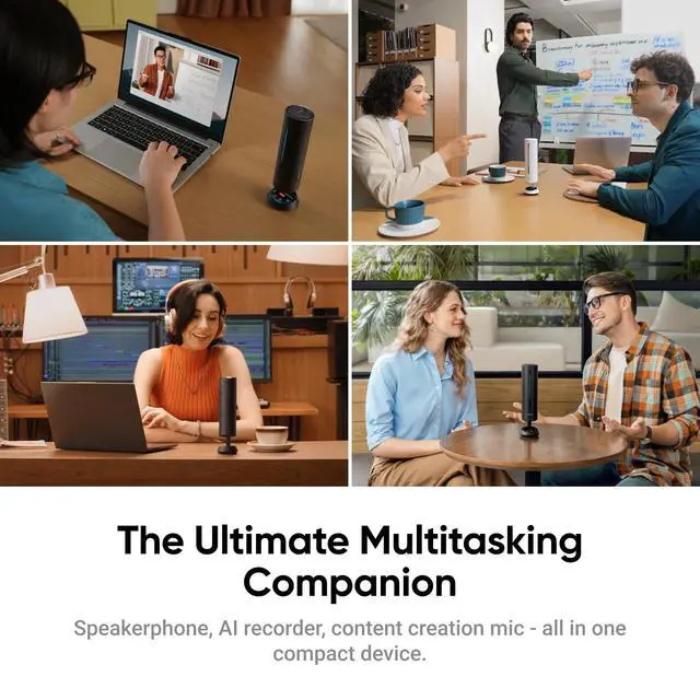 Alt view image 2 of 7 - Wave AI Conference Speakerphone with Bluetooth, Noise-Canceling Mics, Beamforming, Zoom Certified, AI Transcription & Summary, 32GB Storage for Meetings, Podcasts, Home office and Livestreams