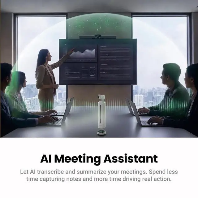 Alt view image 5 of 7 - Wave AI Conference Speakerphone with Bluetooth, Noise-Canceling Mics, Beamforming, Zoom Certified, AI Transcription & Summary, 32GB Storage for Meetings, Podcasts, Home office and Livestreams
