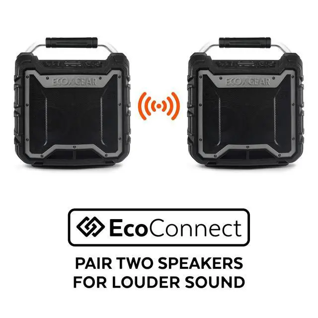Alt view image 7 of 7 - EcoTrek Rugged Waterproof Floating Portable Bluetooth Wireless 100 Watt Stereo Smart Speaker and PA System (Gray)