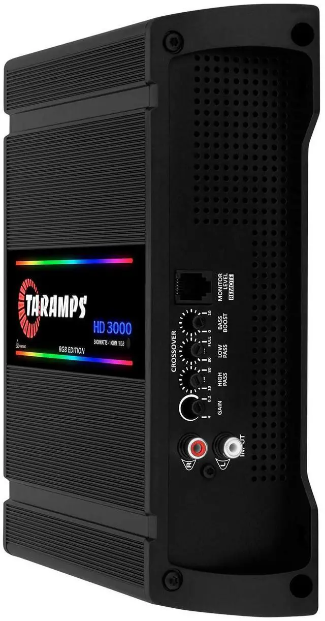 Alt view image 3 of 7 - Taramps HD 3000 1 Ohm Black RGB 1 Channel Amplifier 3000 Watts RMS Digital, 108 RGB Effects, Crossover, Low/High Pass, Bass Boost, Car Audio System, Monoblock Full Range, LED Monitor Indicator, HD 3k